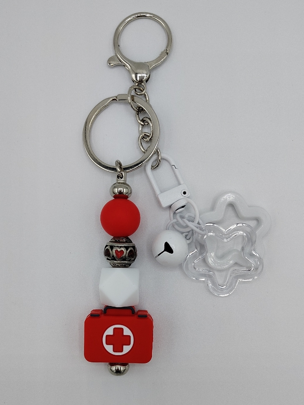 Handcrafted Medical First Aid Bag Charm/Keychain with Red & White Accents